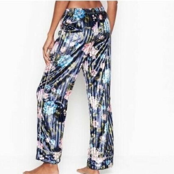 Victoria’s Secret LUXE Floral Stripe Velvet Pajama pants blue multicolor Large - Picture 5 of 9